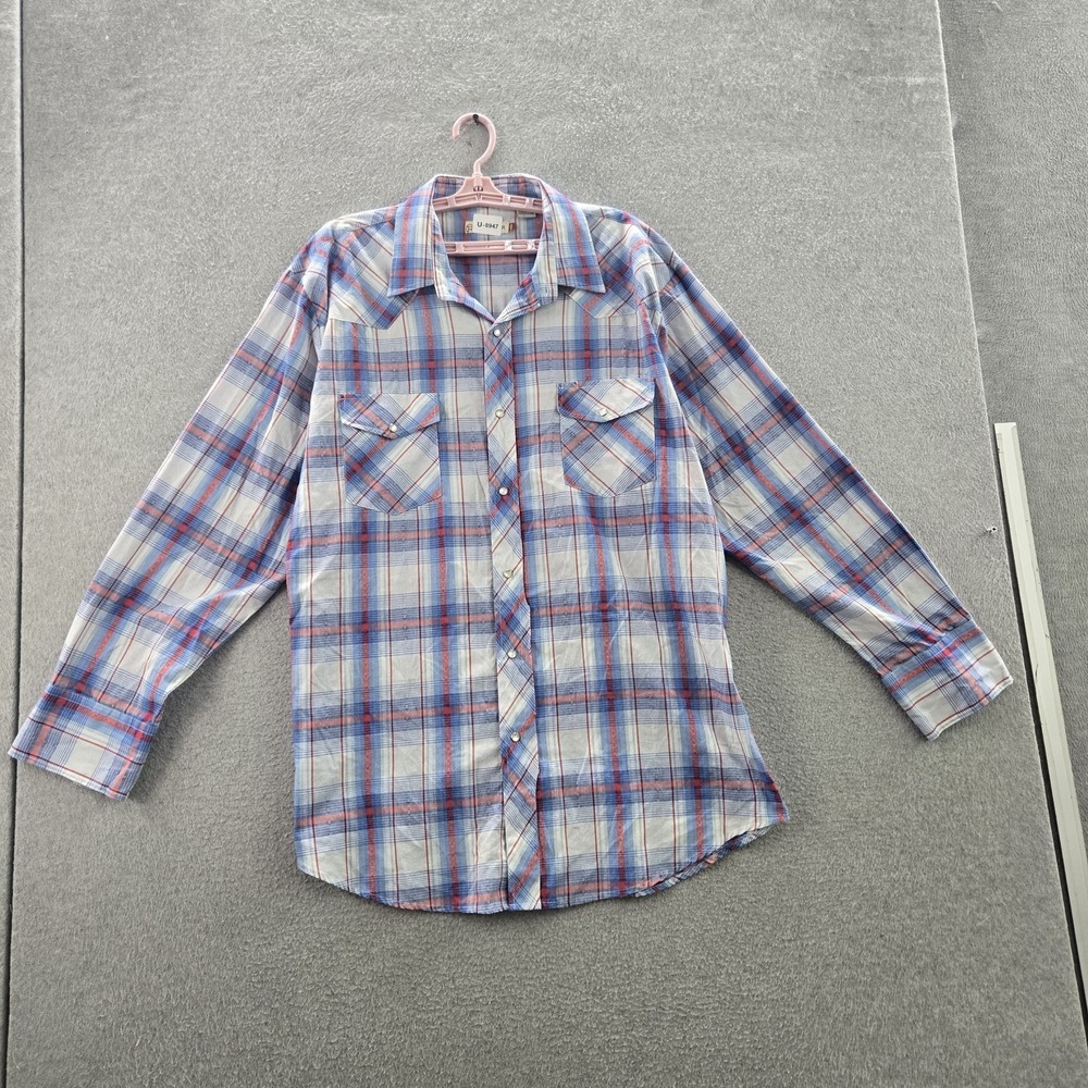Roper Men Button Up Shirt 2XL Blue Plaid Western Pearl Snap Long Sleeve